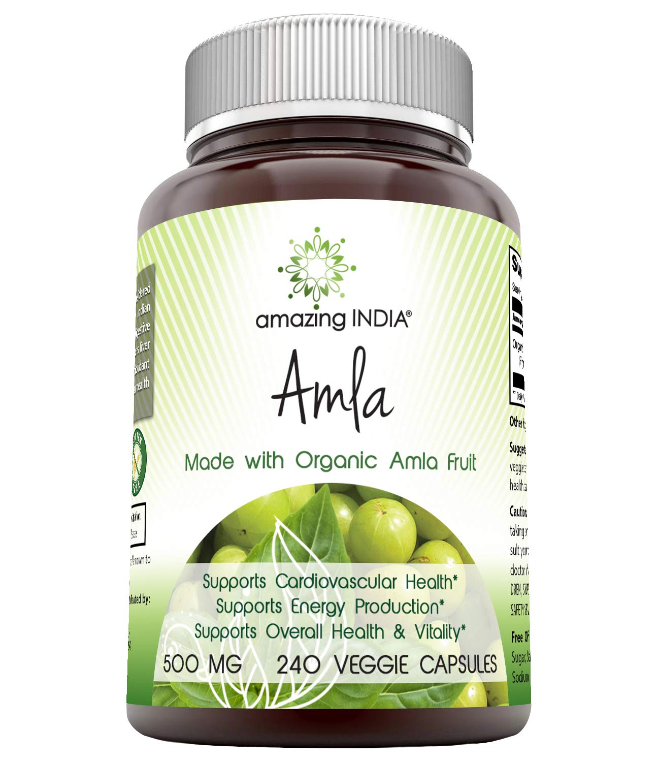 Amazing India Amla (Made with Natural Amla Fruit) 500 Mg 120 Veggie Capsules Supplement - Non-GMO, Gluten Free