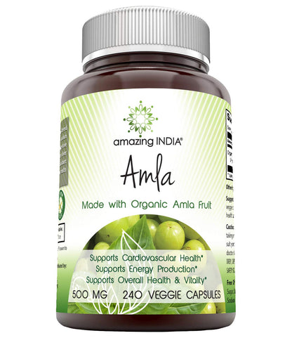 Amazing India Amla (Made with Natural Amla Fruit) 500 Mg 120 Veggie Capsules Supplement - Non-GMO, Gluten Free