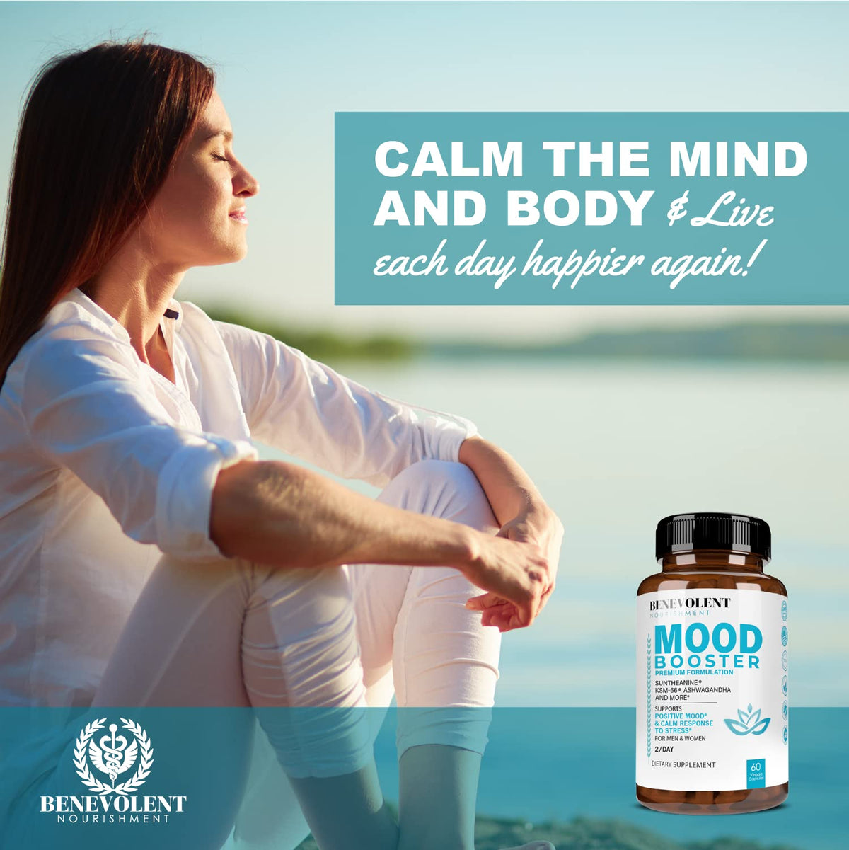 Calm Mood Booster Supplement - Natural Happy Pills for Stress, Sleep & Mood Support