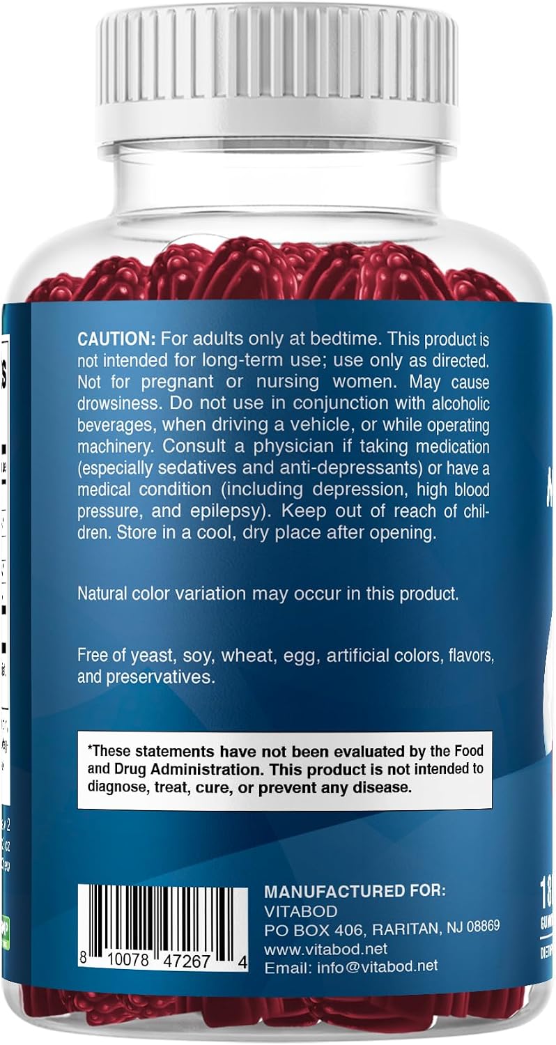 Vitabod Melatonin 20mg Gummies - 180 Count - Drug Free - Natural Strawberry Flavor - Vegetarian, Non-GMO, Gluten Free (1 Bottles)
