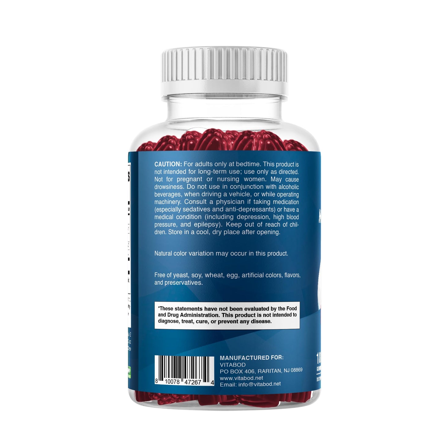 Vitabod Melatonin 20mg Gummies - 180 Count - Drug Free - Natural Strawberry Flavor - Vegetarian, Non-GMO, Gluten Free (1 Bottles)
