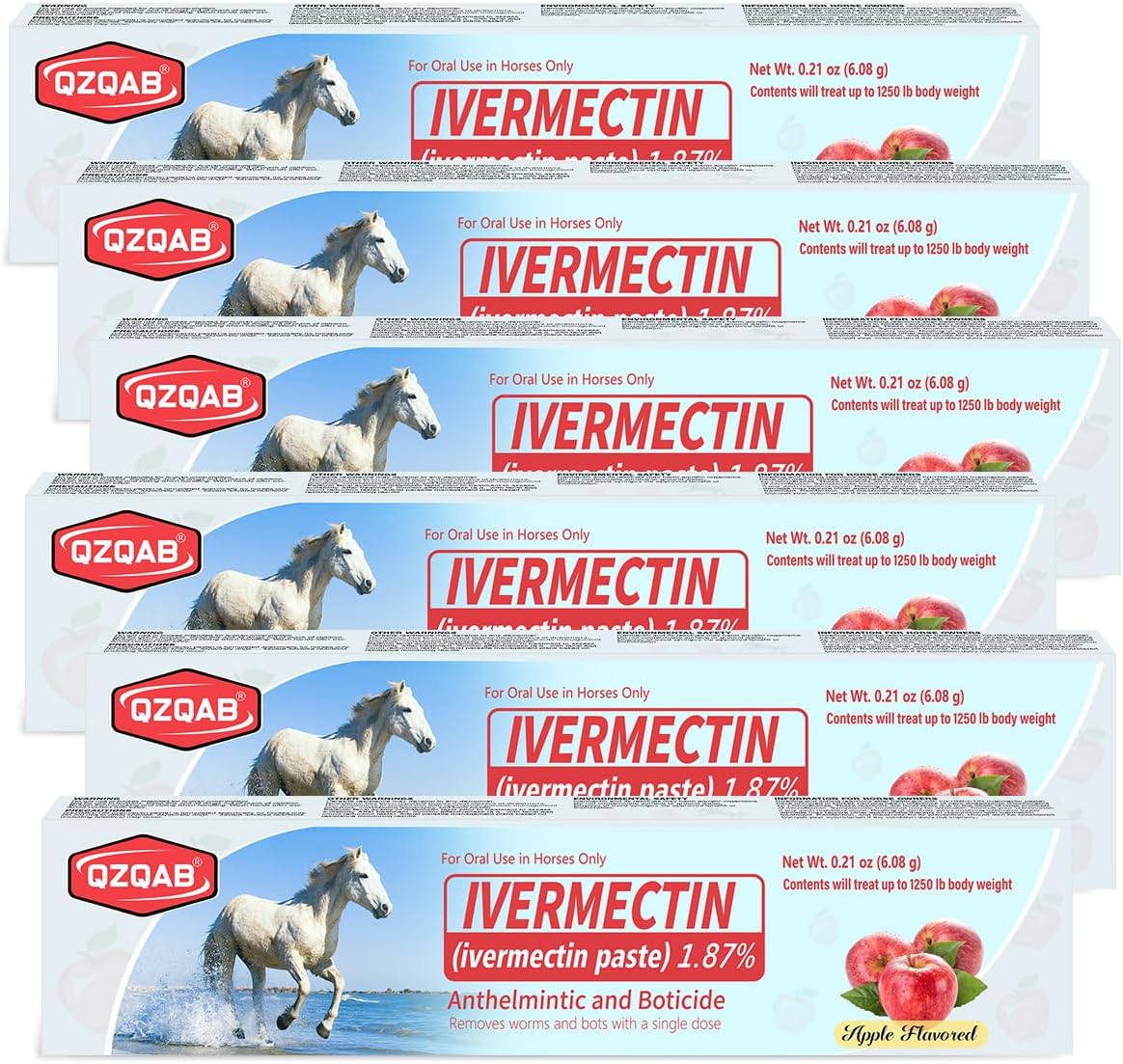 Ivermectin Equine Paste 1.87% – Apple Flavored Oral Dewormer for Horses, 6-Pack