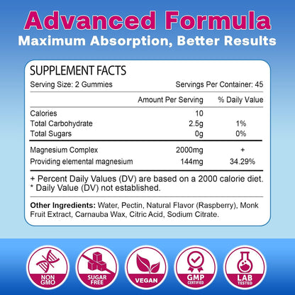 180 Count | Magnesium Gummies for Women & Men, Support Calm, Restful Sleep & Muscle Health, Sugar Free, Vegan, Non-GMO, Raspberry Flavor
