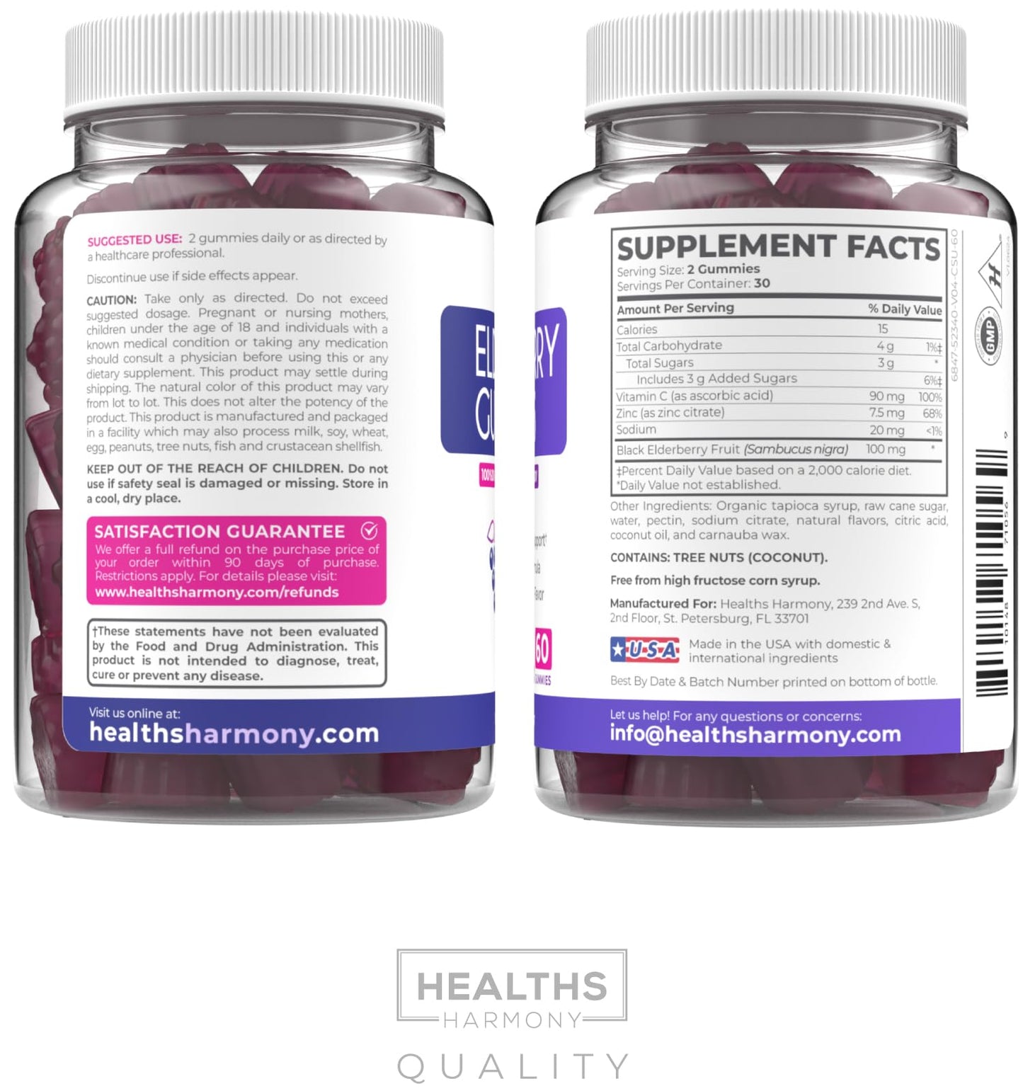 Vegan Sambucus Elderberry Gummies for Adults - Black Elderberry Vitamin C and Zinc Gummies for Daily and Seasonal Wellness - Delicious and Nutritious Immune Support Gummy (1 Month Supply)