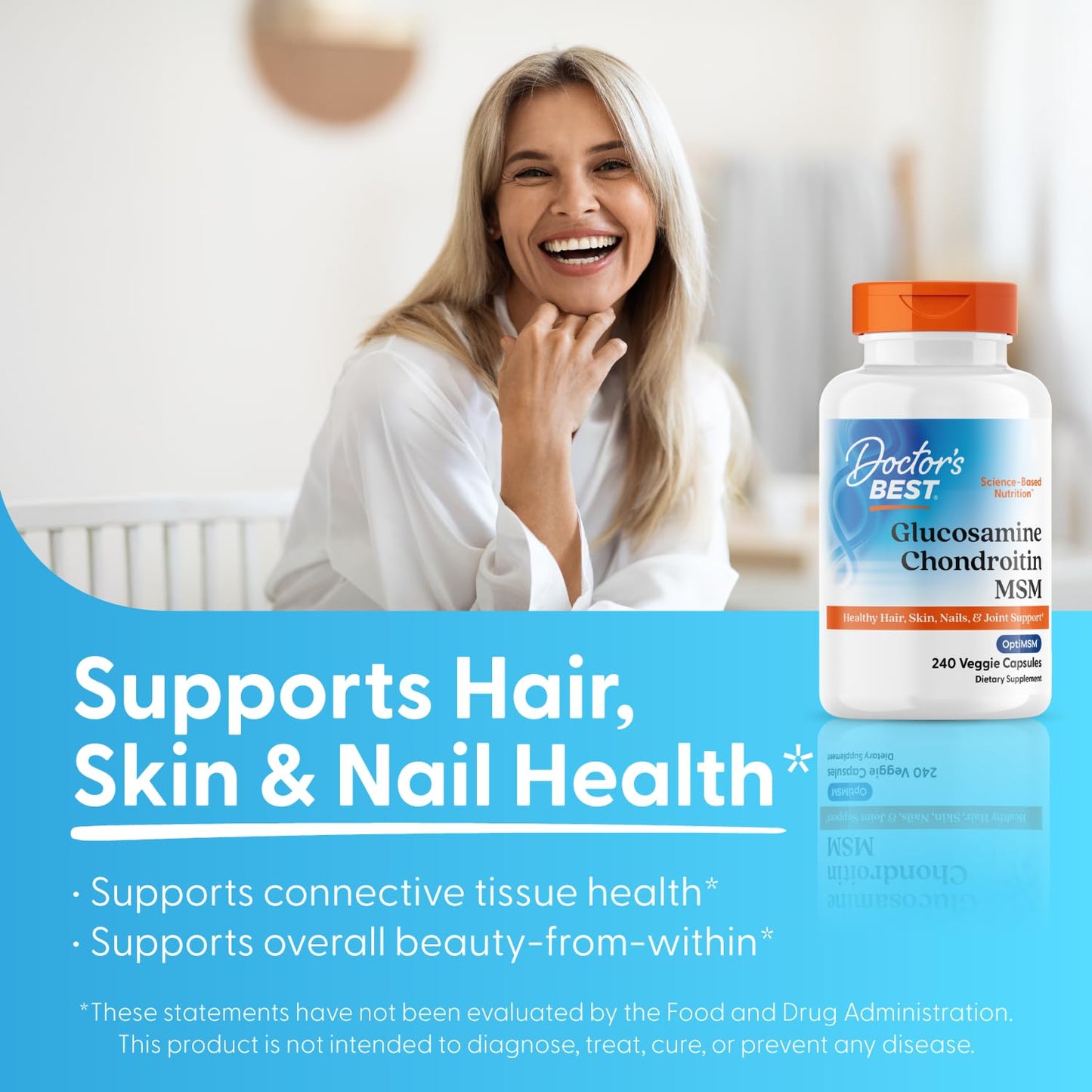 Doctor's BEST Glucosamine Chondroitin MSM - Joint Health Support Supplement for Women & Men, Nutritional Support for Joint Strength, Hair, Skin, & Nails, Gluten Free, Non GMO - 240 Capsules