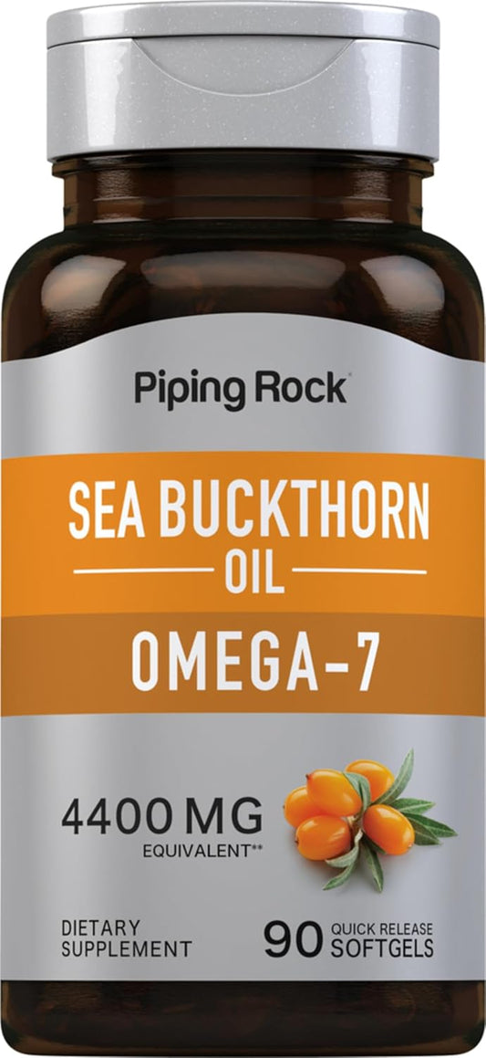 Piping Rock Sea Buckthorn Oil Capsules | 90 Softgels | Sea Buckthorn Berry Extract | With Omega-7 | Gluten Free, Non-GMO