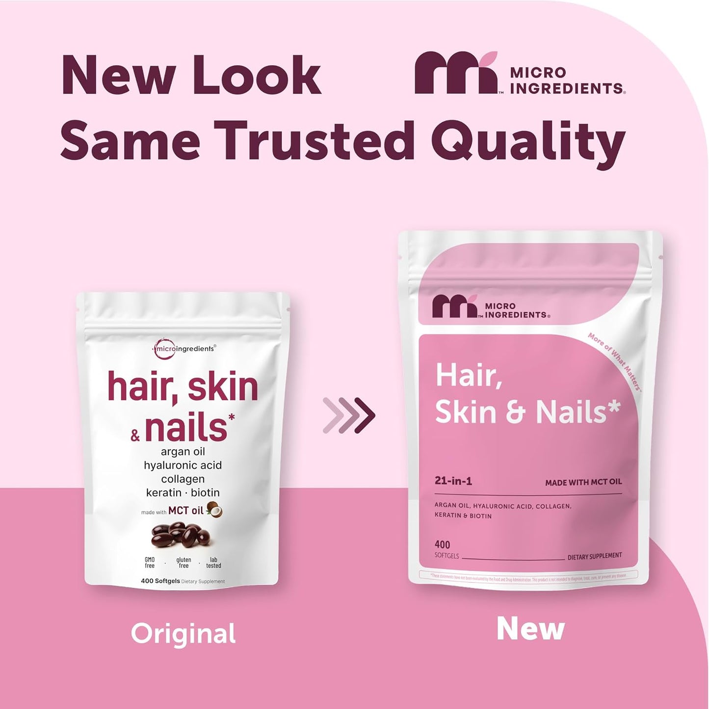Hair Skin and Nails Vitamins for Women & Men | 400 Softgels with MCT Oil | 21-in-1 Argan Oil, Hyaluronic Acid, Collagen, Keratin & Biotin Supplement | 133-Day Supply | Non-GMO, Gluten Free