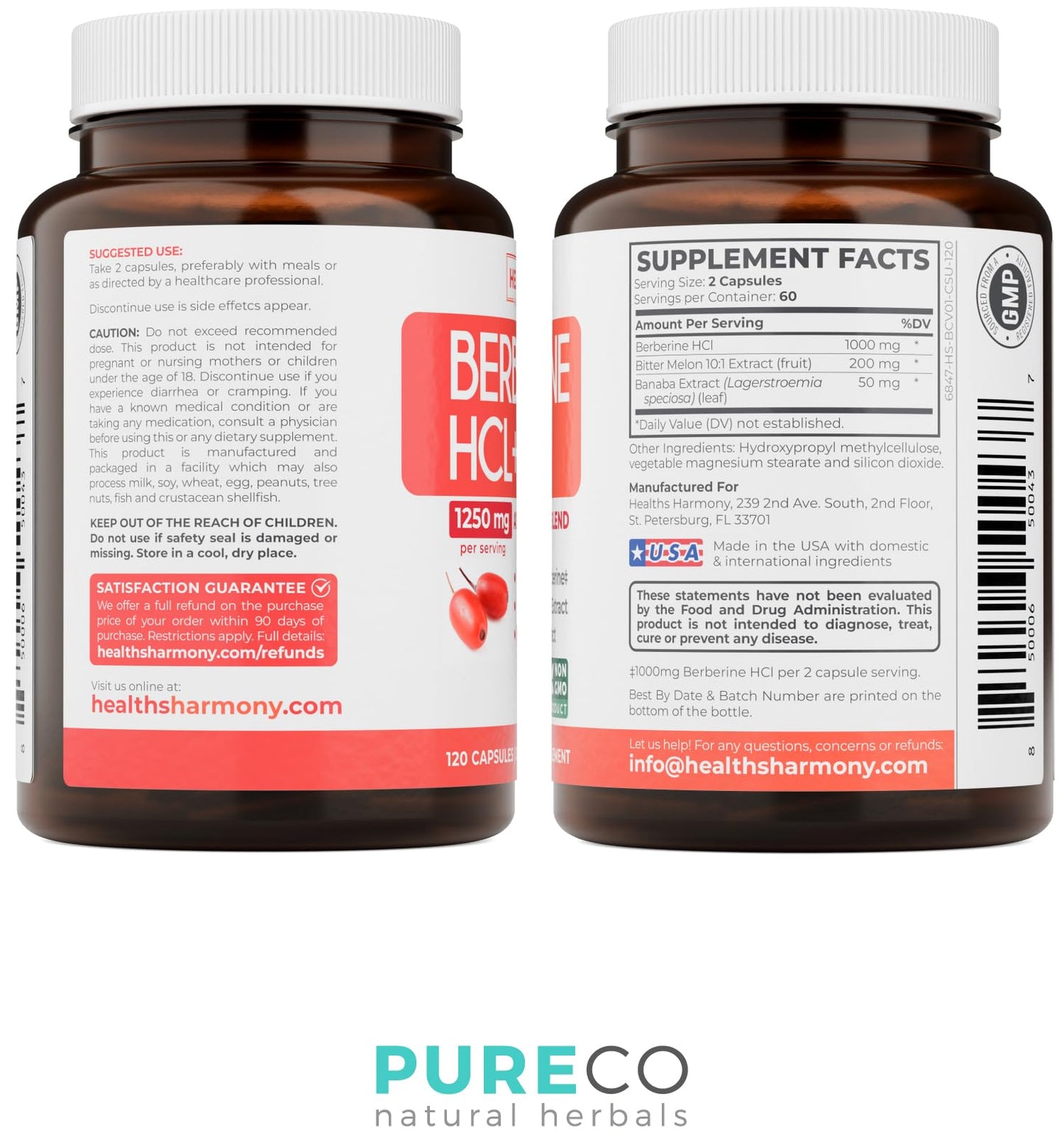 Berberine Supplement (Non-GMO & Vegetarian) Berberine HCL Plus Bitter Melon & Banaba Leaf Extract Capsules - Berberine 500mg Each, 1000mg Per Serve - AMPK Metabolic Activator - 120 Caps (No Pills)