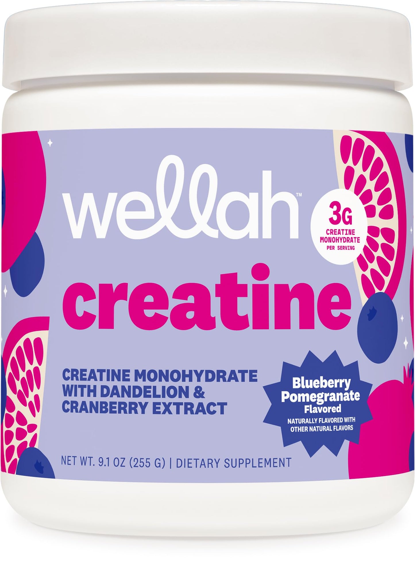 Wellah Creatine for Women - Creatine Monohydrate with Dandelion & Cranberry Extract (50 Servings, Strawberry Lemonade) | Creatine Monohydrate with Dandelion & Cranberry Extract