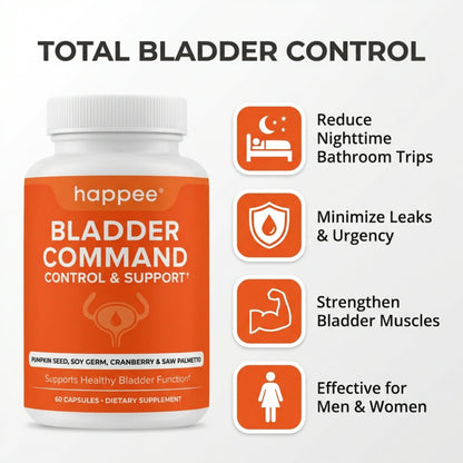 Happee Bladder Control Supplement for Women & Men - Pumpkin Seed Extract, Soy Germ, Saw Palmetto & Cranberry Blend - Bladder Support for Urinary Frequency, Leaks & Urgency - 60 Capsules