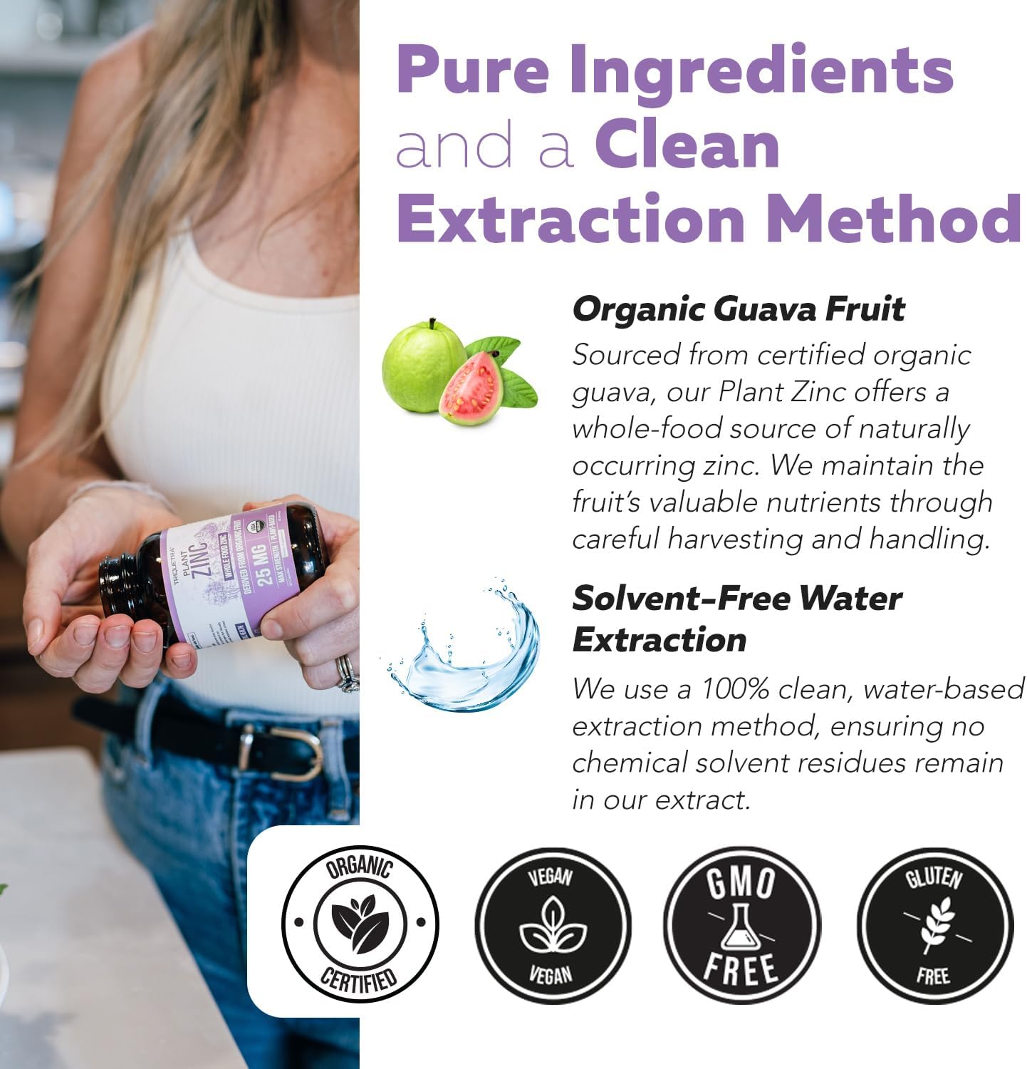 Organic Zinc 25 mg | Whole Food zinc Supplements | Derived from Organic Fruit, Elemental Zinc - Water Extracted, Vegan, GMO-Free - Essential Mineral, Antioxidant, Immune Support, Skin - 60 Servings