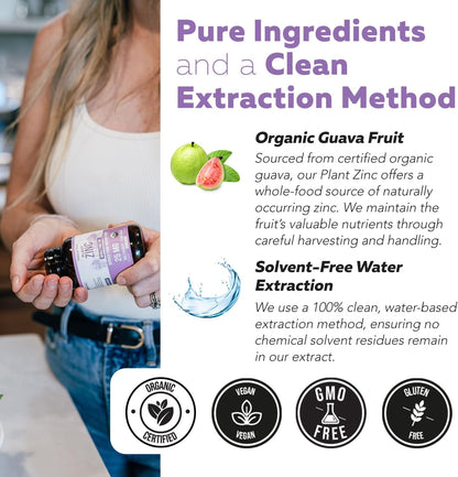 Organic Zinc 25 mg | Whole Food zinc Supplements | Derived from Organic Fruit, Elemental Zinc - Water Extracted, Vegan, GMO-Free - Essential Mineral, Antioxidant, Immune Support, Skin - 60 Servings