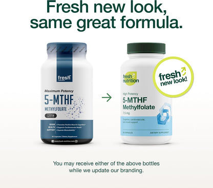 Fresh Nutrition L Methylfolate 7.5mg – DNA Verified for Maximum Potency – Superior Bioavailability – 5-MTHF Methyl Folate - 90 Capsules
