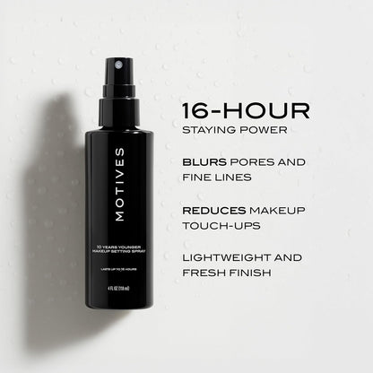 Motives 10 Years Younger Makeup Setting Spray - Long-Lasting Hold, Minimizes Slippage, Flawless Finish, Minimizes Pores, Lines, Wrinkles & Scars, Makeup Setting Spray, Oil-Free, 4 fl. oz