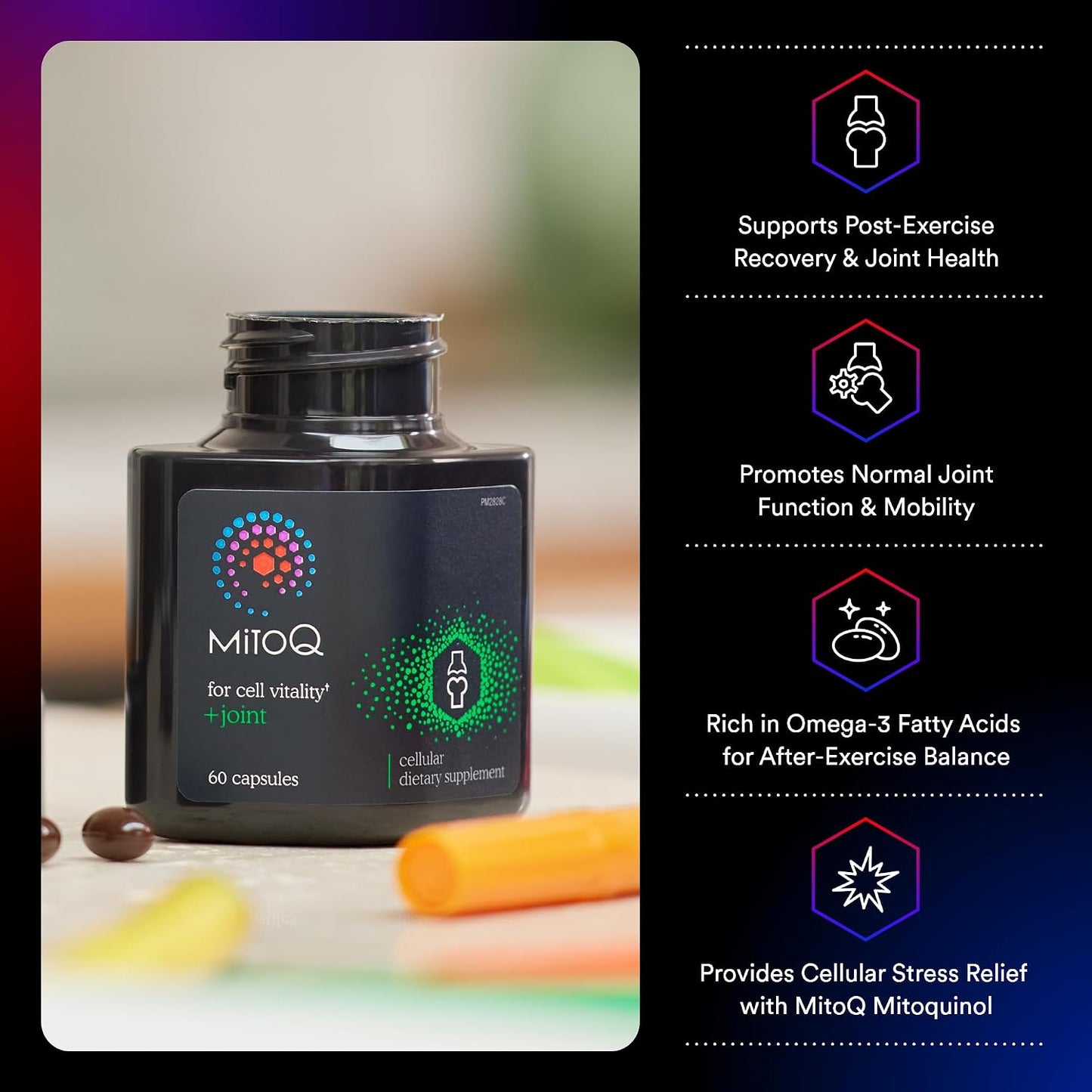 MitoQ +Joint Advanced CoQ10 Antioxidant Supplement - Contains Mitoquinol Mesylate & Green Lipped Mussel Omega Oil Extract - Supports Healthy Joint, Mobility and Cell Vitality (60 Softgel Capsules)
