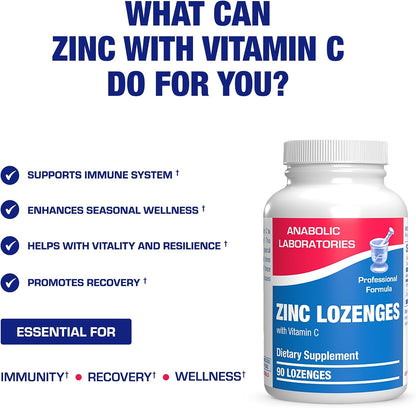 Zinc Lozenges with Vitamin C for Immune Support - High Absorption Vitamin C and Zinc Lozenges for Adults Daily and Seasonal Wellness - Tasty Immune Boost Support - 90 Count (Orange Flavor)