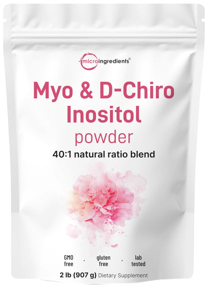 Micro Ingredients Myo-Inositol & D-Chiro Inositol Powder 1lb, 221 Servings | 40:1 Ideal Ratio Inositol Supplement for Women* | Support Hormonal Balance & Ovarian Health* | Non-GMO, Vegan, Filler-Free