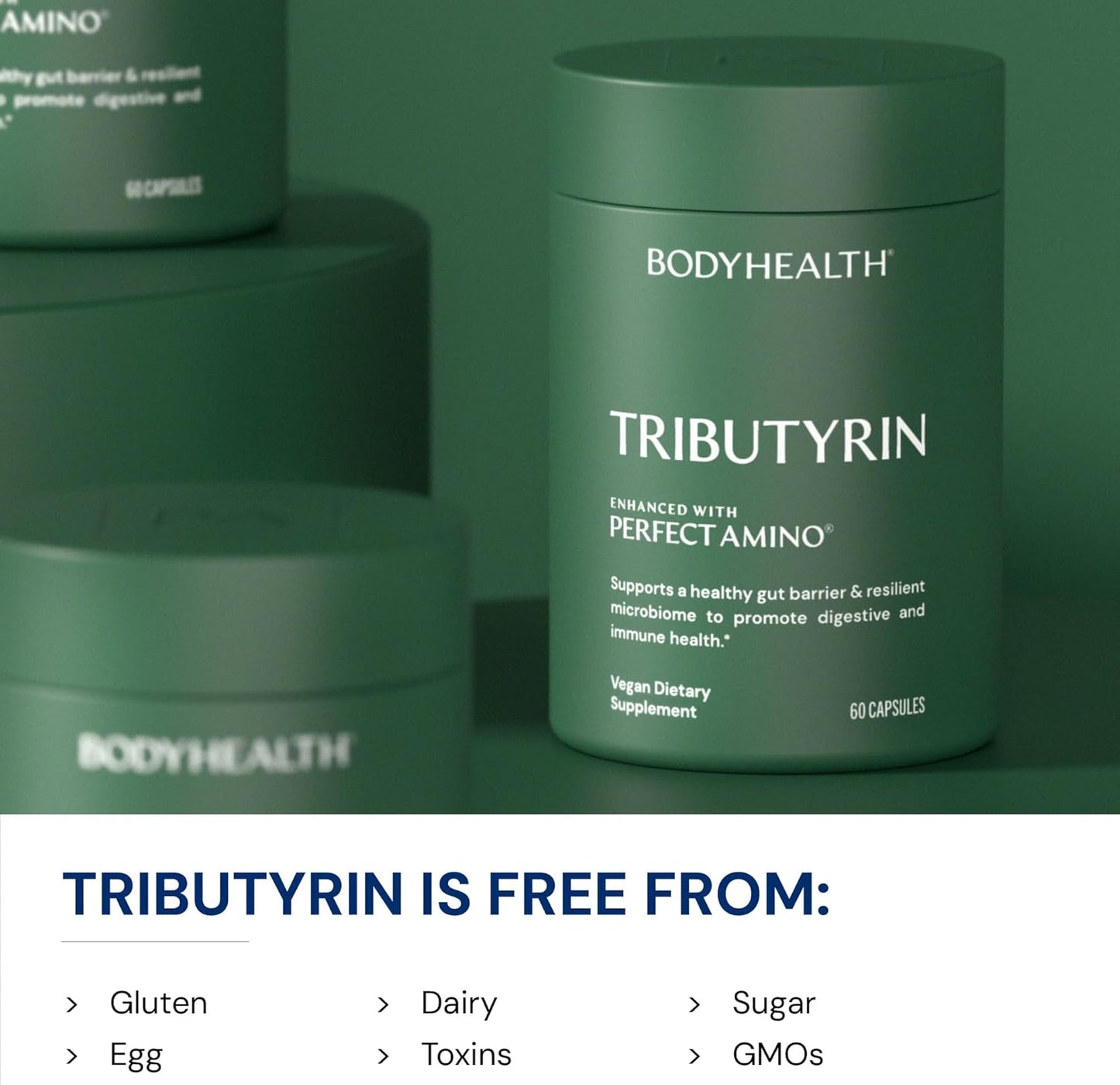 BodyHealth Tributyrin 200mg - Tri-Butyrin Supplement for Gut Health Support, Digestive Comfort, Microbiome Balance & Immune Support* - 60 Capsules