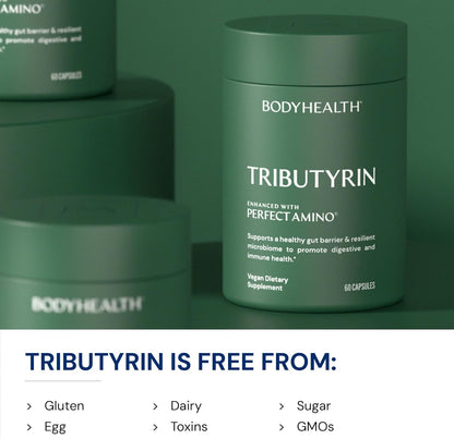 BodyHealth Tributyrin 200mg - Tri-Butyrin Supplement for Gut Health Support, Digestive Comfort, Microbiome Balance & Immune Support* - 60 Capsules
