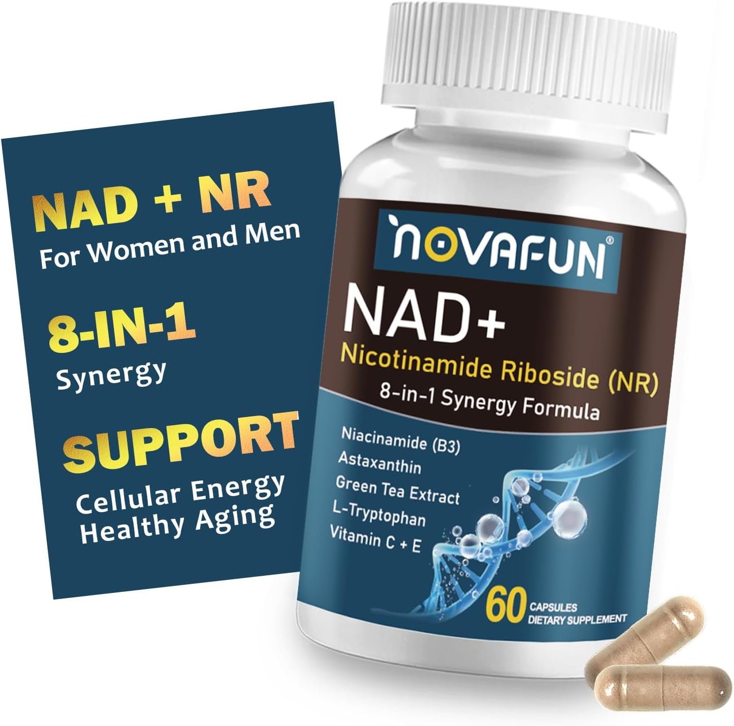 NAD+ Supplements 746mg, 8-in-1 NAD Plus Supplement for Women & Men, with Nicotinamide Riboside, Niacinamide & Astaxanthin, Supports Cellular Energy & Healthy Aging, 60 Capsules