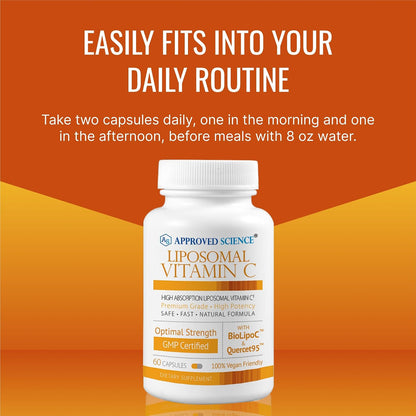 Approved Science Liposomal Vitamin C with Quercetin - 1100 mg - 60 Capsules - Immune Support, Boost Collagen, Antioxidant - High Absorption - Fat Soluble - Non GMO - Vegan - Made in the USA