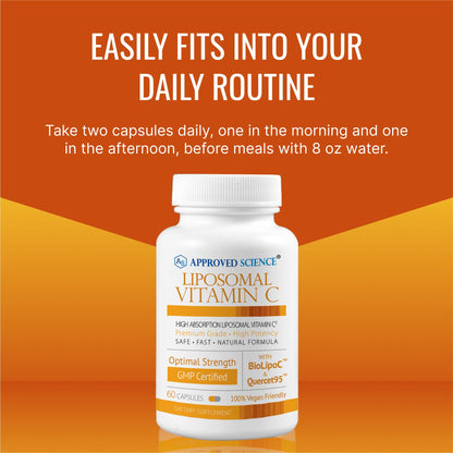 Approved Science Liposomal Vitamin C with Quercetin - 1100 mg - 60 Capsules - Immune Support, Boost Collagen, Antioxidant - High Absorption - Fat Soluble - Non GMO - Vegan - Made in the USA