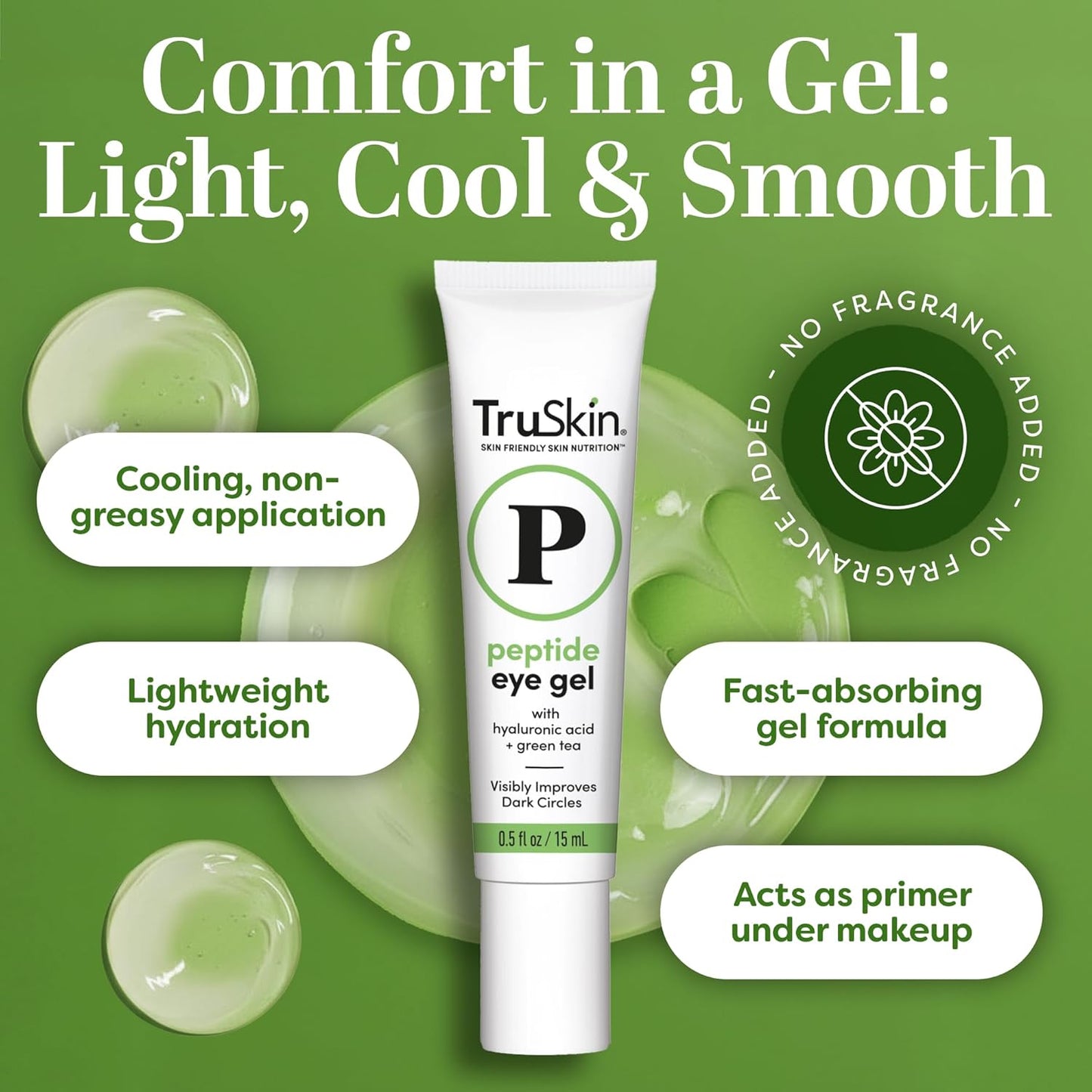 TruSkin Peptide Eye Cream Gel for Dark Circles, 0.5 fl oz | With Hyaluronic Acid to visibly smooth fine lines, hydrate and depuff tired-looking under eyes with a lightweight feel