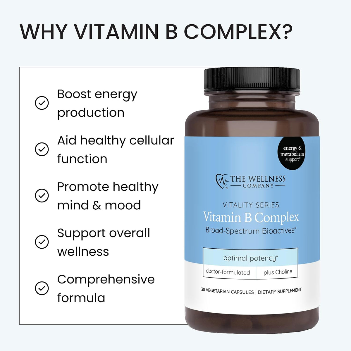Vitamin B Complex - All 8 B Vitamins & Inositol, Energy & Metabolism, 30ct