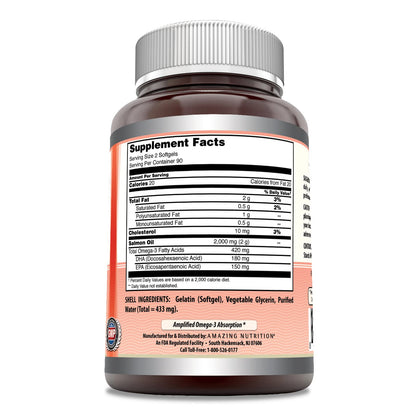 Amazing Omega Wild Alaskan Salmon Oil 2000mg Per Serving Softgels Supplement (90)