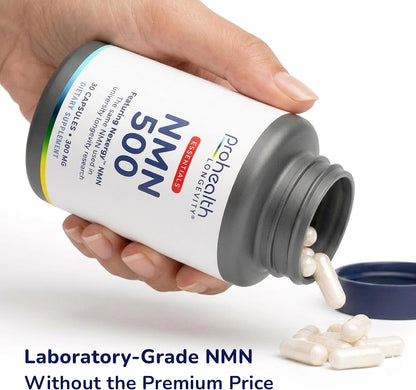 ProHealth Longevity Essentials NMN 500 (500mg, 30 Capsules) - Featuring Nexergy™ NMN 500mg Supplement, NAD+ Precursor, Dietary Supplement, Cellular Health, Metabolism Support