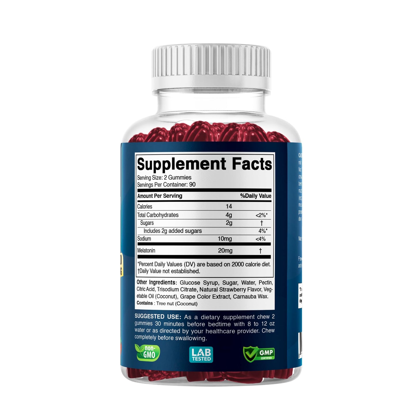 Vitabod Melatonin 20mg Gummies - 180 Count - Drug Free - Natural Strawberry Flavor - Vegetarian, Non-GMO, Gluten Free (1 Bottles)