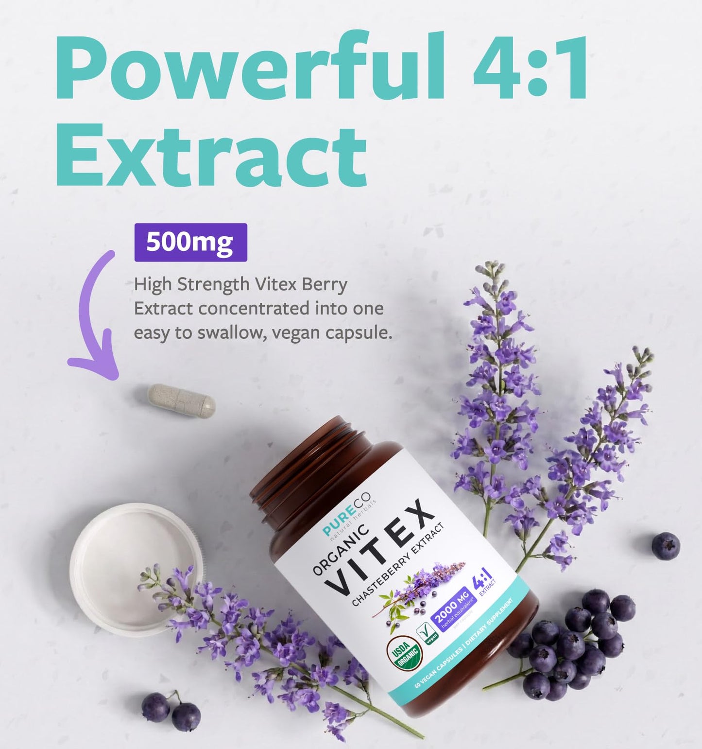 Organic Vitex Chasteberry Supplement for Women - High Strength Chaste Tree Berry Extract Supports Hormone Balance for Women from PMS to Menopause - Filler Free Vegan & Non-GMO (2 Month Supply)