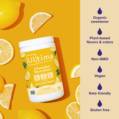 Ultima Replenisher Electrolyte Powder Drink Mix Bundle – Sugar Free – Lemonade, 90 Serving Canister and 20 Stickpacks – 6 Electrolytes and Minerals – Keto Friendly, Vegan, Non-GMO