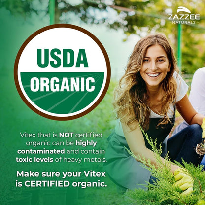 Zazzee USDA Organic Vitex 4:1 Extract, 120 Vegan Capsules, 4 Month Supply, Chaste Berry, Hormonal Balance & Cycle Support for Women, Certified Kosher, Vitex Agnus-Castus, Non-GMO, Made in the USA