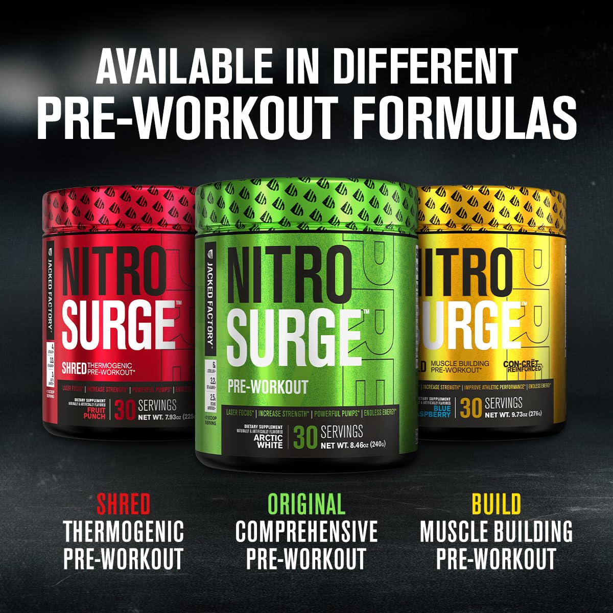 Jacked Factory Nitrosurge Build Pre Workout with Creatine for Muscle Building - Con Cret