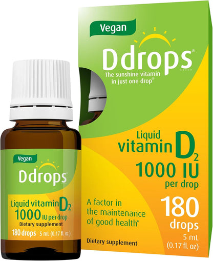 Ddrops Vegan 1000 IU 180 Drops - Daily Vitamin D Liquid - Supports Bone Health & Immune System. No Large Capsules, No Preservatives, Non-GMO, Allergy-Friendly