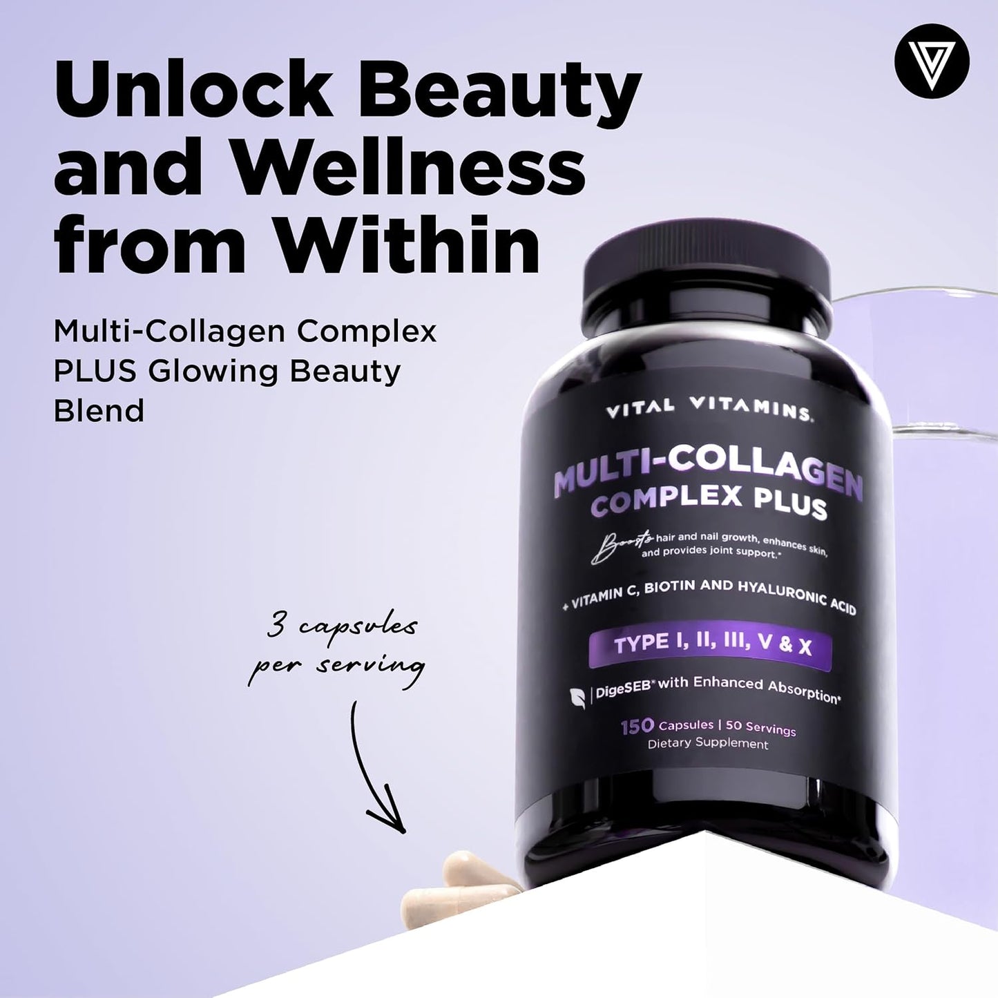 Vital Vitamins Multi-Collagen Plus 150 ct + Hyaluronic Acid Capsules 60 ct