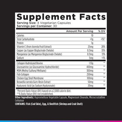 Livingood Daily Collagen + Joint Support, Grass Fed Multi Collagen Peptides I III V X with Hyaluronic Acid, Joint Support Supplement for Women & Men, Hair Skin Nails, Keto & Gluten Free, 120 Capsules
