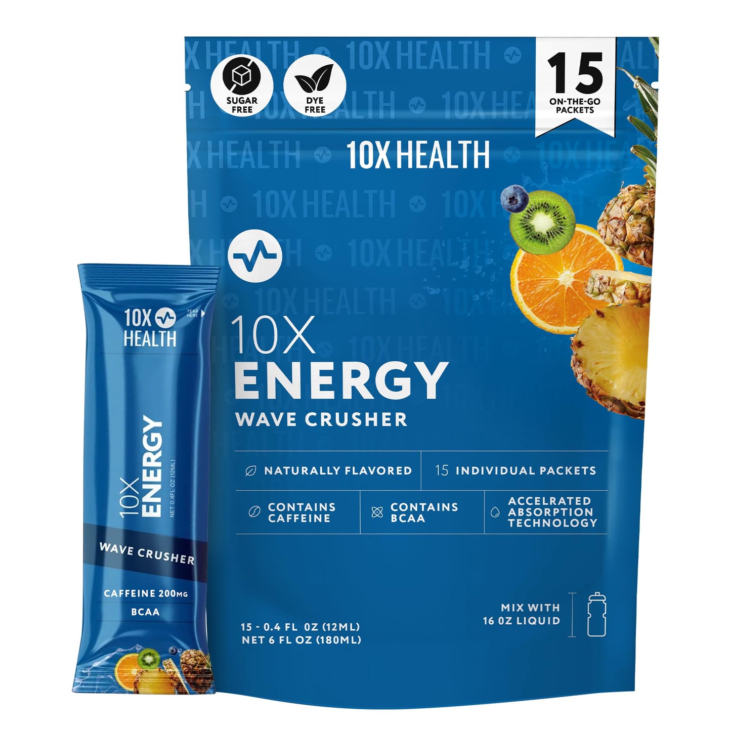 10X Health Electrolyte Drink Mix - Wave Crusher, 15 Sticks | Hydration Packets: Sodium, Magnesium & Potassium Citrate, Wave Crusher, 15 Sticks