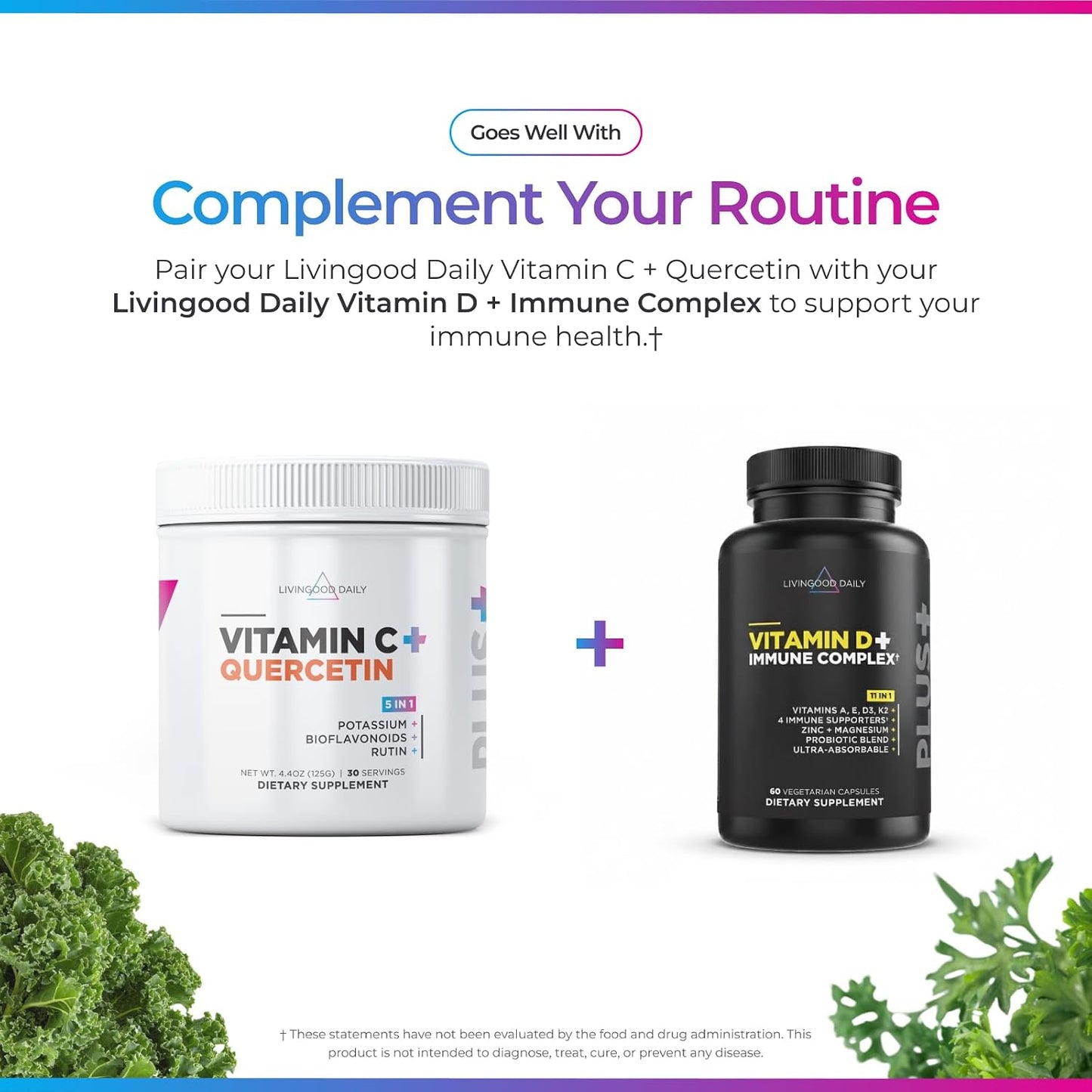 Livingood Daily High Dose Vitamin C Powder Supplement, 2,600 MG Ascorbic Acid Powder Supports Immunity & Skin Health, Powdered Vitamin C with Quercetin, Sweetened with Stevia, Vegan, 30 Servings