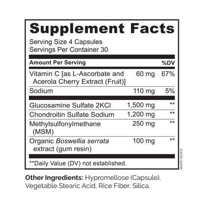 NATURELO Glucosamine Chondroitin MSM with Boswellia and Vitamin C - Supplement for Joint Comfort, Mobility, and Strength - 120 Capsules