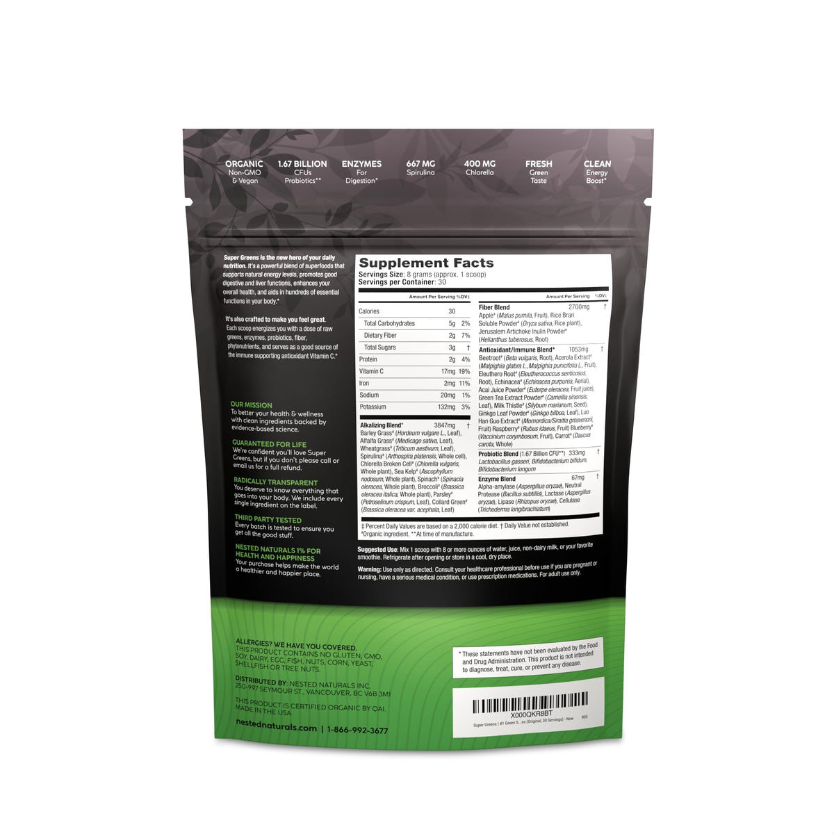 Super Greens Daily Greens Superfood Powder - Certified USDA Organic Green Powder