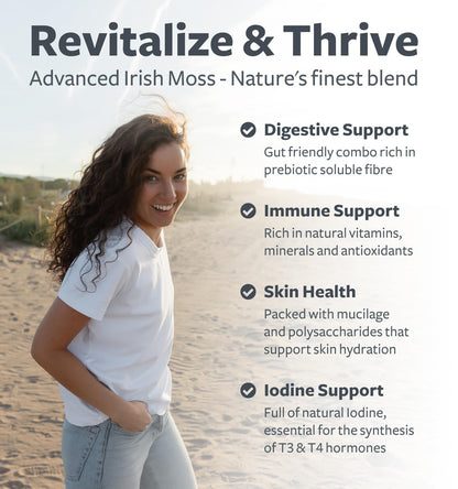 Organic Irish Sea Moss Capsules - Organic Sea Moss Capsules with Bladderwrack Burdock Root and Black Pepper Extract for Enhanced Absorption - Vegan Non-GMO & Made in the USA (1 Month Supply)