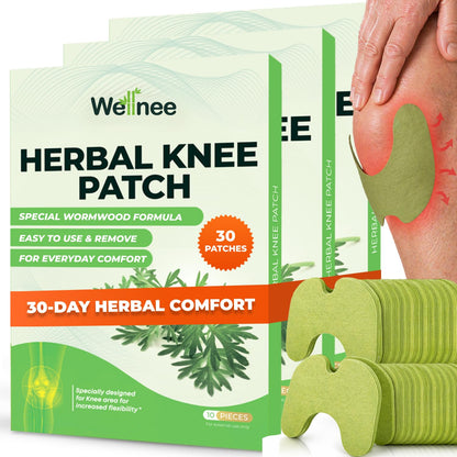 Wellnee Original Herbal Knee Patch - Wellknee Plaster for Knee Support & Muscle Pain - Maximum Strength for a Temporary Relief - Adhesive Heat Patches Made with Natural Herbs for Wellness (10 Pads (Pack of 1))