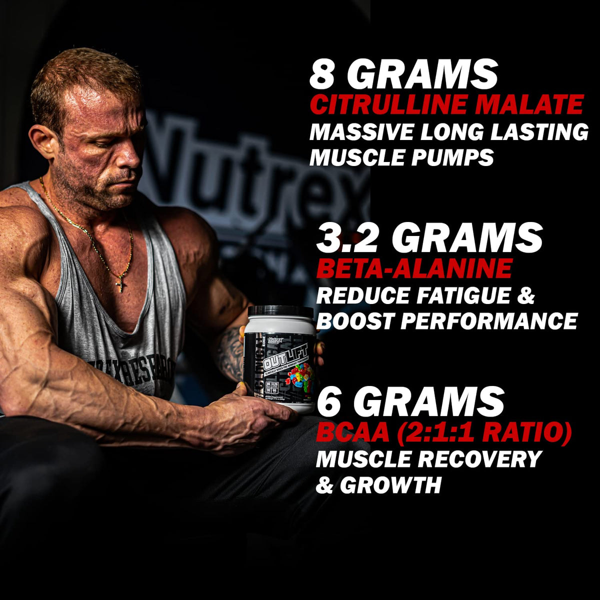 Nutrex Outlift Clinically Dosed Pre Workout Powder with Creatine, 8G Citrulline, BCAA