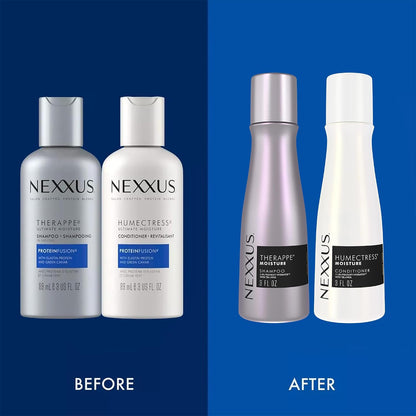 Nexxus Travel Shampoo and Conditioner, Therappe & Humectress, 3 Oz Ea | Ultimate Moisture Protein Treatment for Dry, Damaged Hair with Elastin Protein & Green Caviar | Hair Products for Women & Men