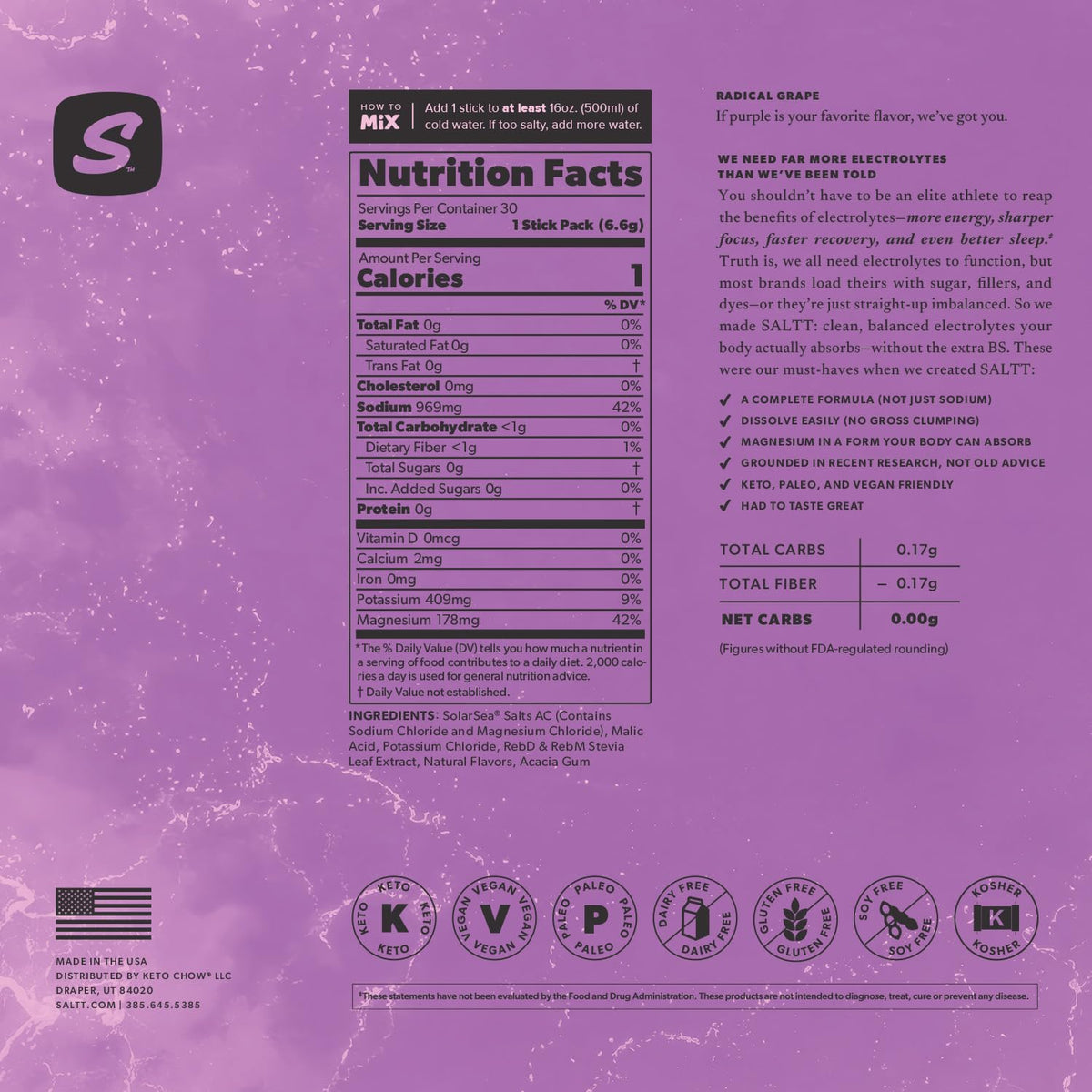 SALTT Electrolyte Packets - Clean Slate (30 Sticks) - Zero Sugar