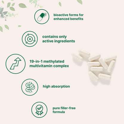 Micro Ingredients Pure Methylated Multivitamin, 240 Capsules | 19-in-1 Formula with Vitamins C, D, B12, Folate, Magnesium, Zinc & More | Filler Free, Non-GMO