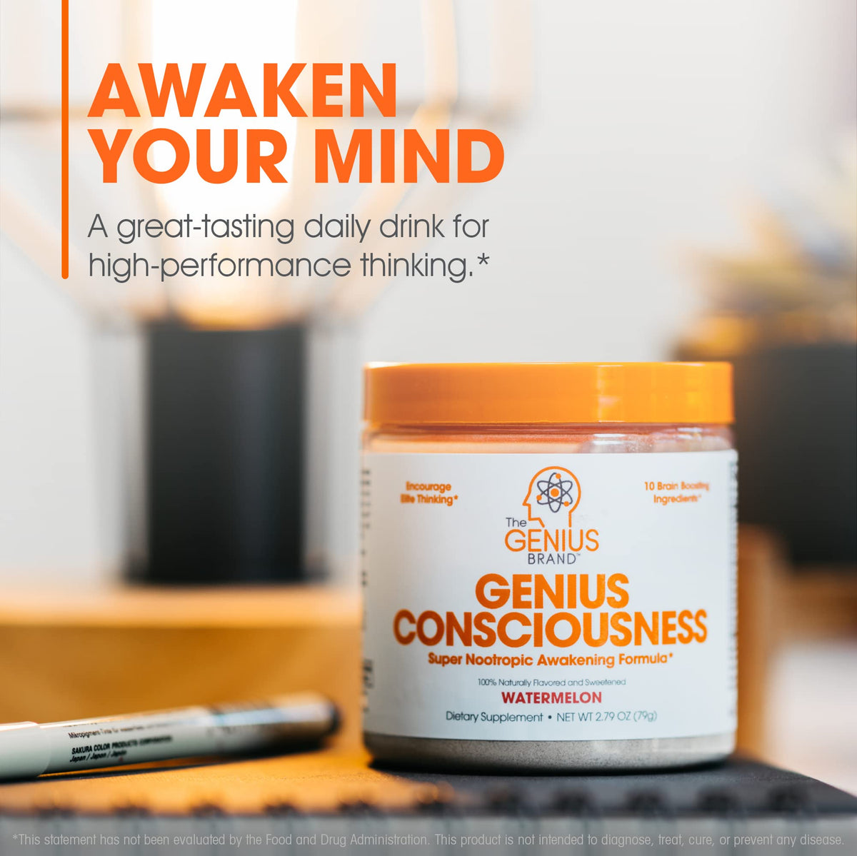 Genius Consciousness, Super Nootropic Brain Supplement Powder, Watermelon