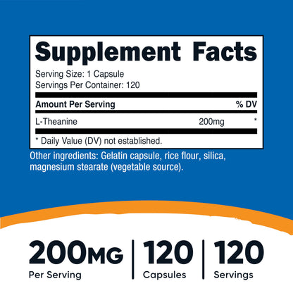 Nutricost L-Theanine 200mg, 120 Capsules, Double Strength - Non-GMO, Gluten Free